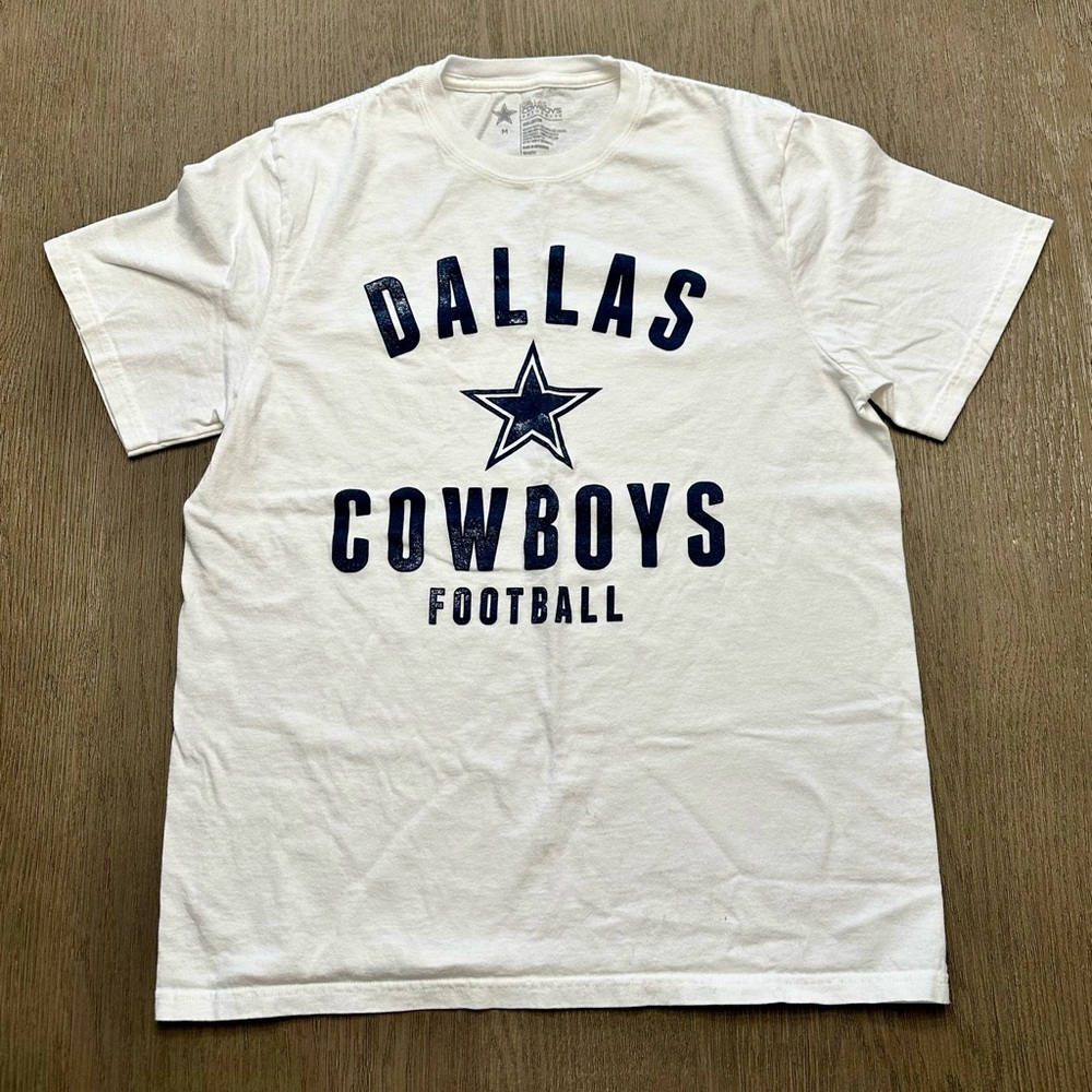 Dallas Cowboys Heavyweight Cotton Graphic Tee White Navy NFL Medium Unisex